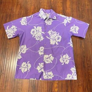 Vtg Hilo Hattie Hawaiian Shirt Mens Sz Large Purple Floral Design Preowned Read!